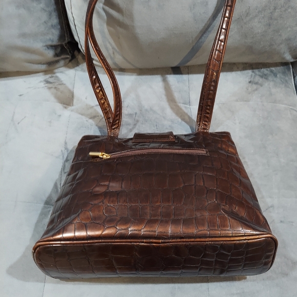 EUC PARK AVE INT BRONZE GENUINE ALLIGATOR EMBOSSED BRONZE SHOULDER BAG 15" × 9" - Picture 8 of 9